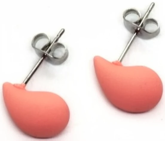 Aros gota (fantasia) inflado color rosa claro 13mm palito pasante y fru fru de acero